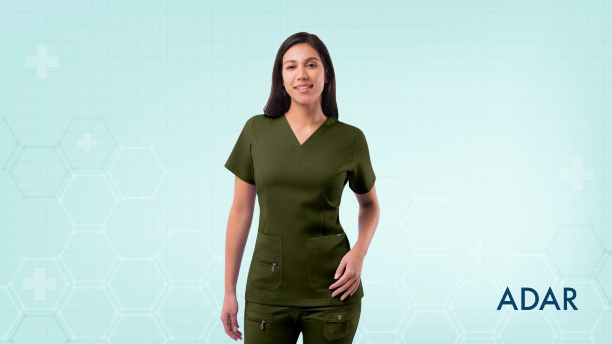 Womens Olive Green V-Neck Scrub Top for Medical Professionals by Adar Uniforms