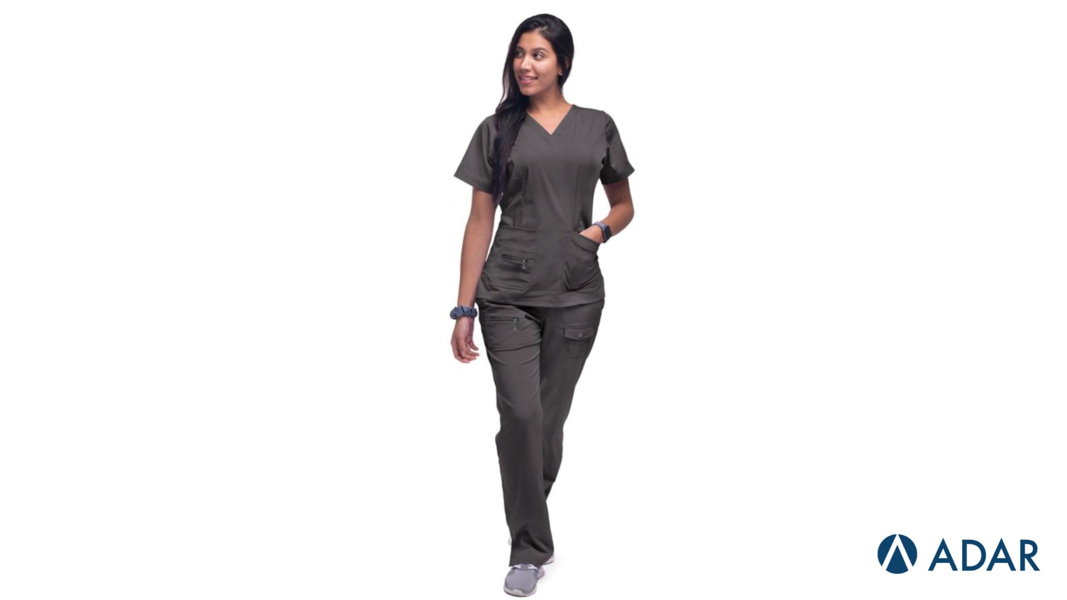 Womens Pewter Grey Elevated V Neck Scrub Top by Adar Uniforms
