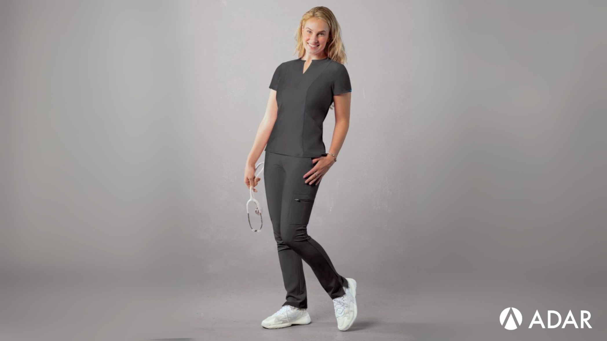 Pewter scrubs for V neck Medical scrub Top By Adar Uniforms